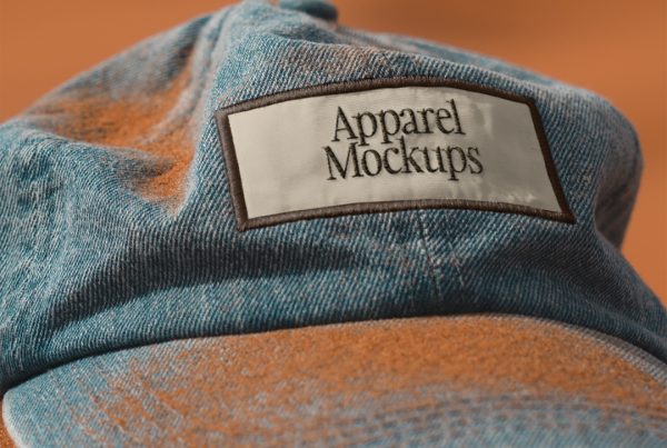 Front view, cap with patch mockup laying between sand.