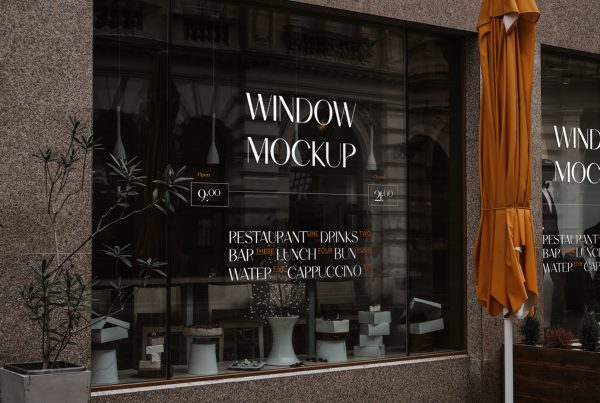Front view, window sticker mockup with white typography design.