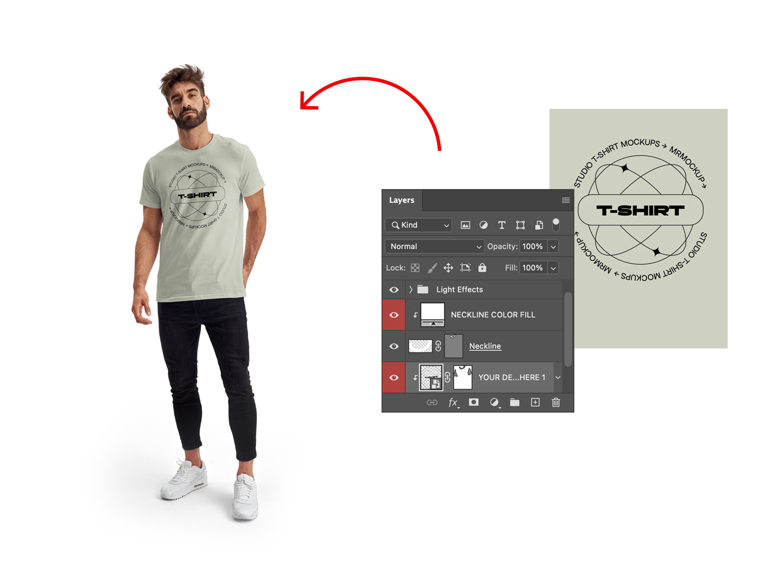 Feature from Studi T-Shirt Mockups presenting how easy is to use our mockups.