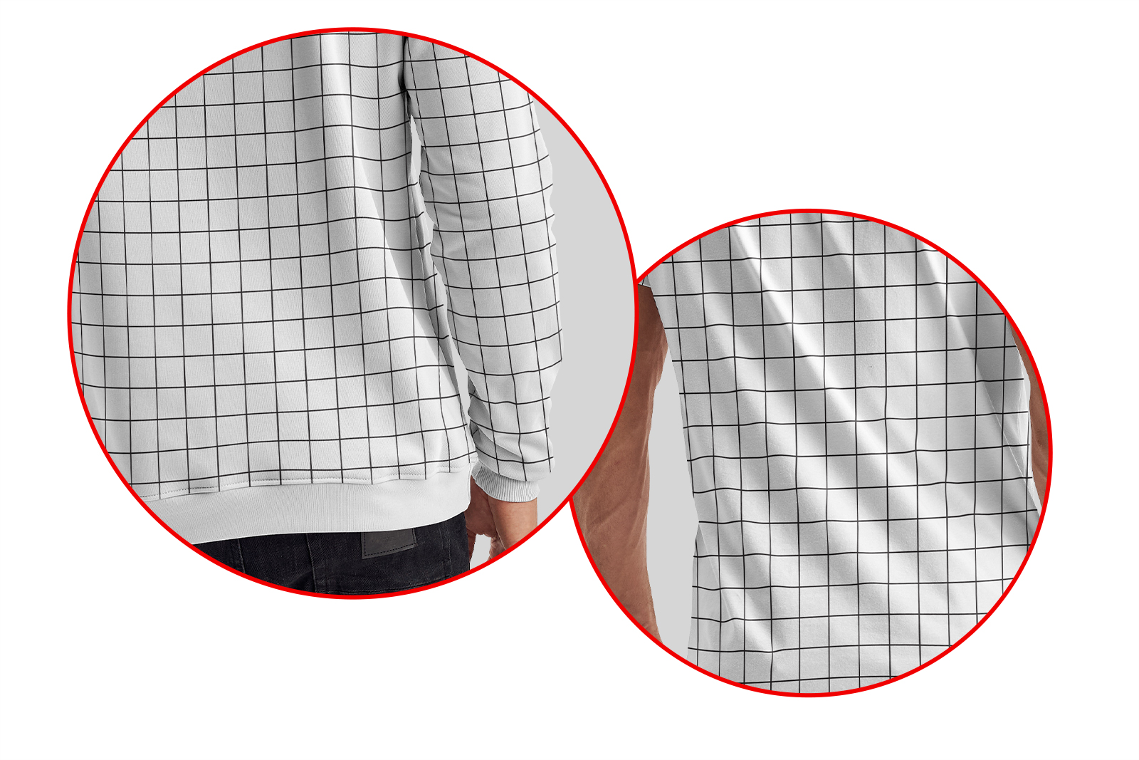 Features from Studio T-Shirt Mockups showing wrinkled smart object on two different scenes.