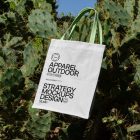 White canvas bag with green handle hanging on the cactus.