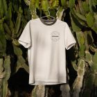 Brown t-shirt with hanger hanging on the big cactus.