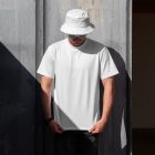 Men wearing t-shirt, sunglasses and bucket hat from outdoor apparel mockups vol.2.