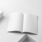 A4 white magazines on white cubes from studio magazine mockups.