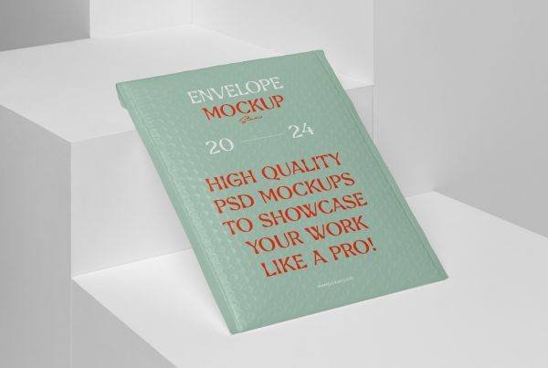 Bubble envelope mockup laying on the white boxes.
