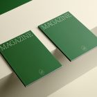 Two a4 green mgazines with elegant design on cubes from studio magazine mockups.