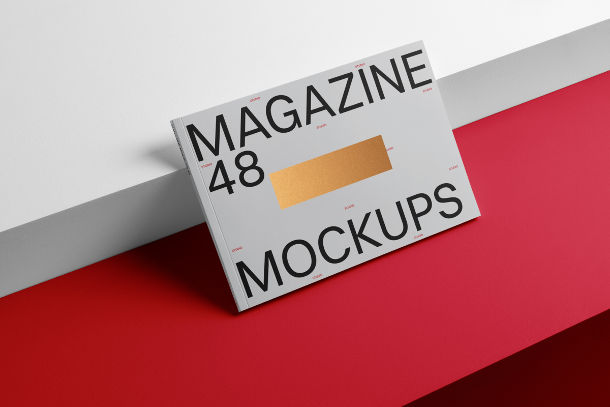 Horizontal magazine mockup with hot stamping design from studio magazine mockups.