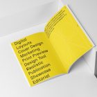Open a4 magazine with yellow minimal design from studio magazine mockups.
