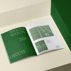 Open a4 magazine with green elegant design from studio magazine mockups.