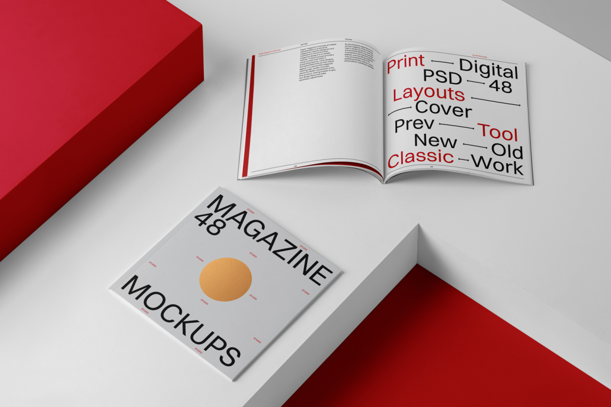 Two square magazine mockup with hot stamping design from studio magazine mockups.