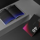 Two a4 magazine with dark modern design on black cubes from studio magazine mockups.
