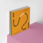 Three square magazine with playful typography design form studio magazine mockups.