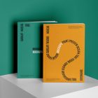 Two square magazine with playful typography design form studio magazine mockups.