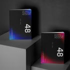 Two a4 magazine with dark modern design on black cubes from studio magazine mockups.