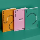 Three square magazine with playful typography design form studio magazine mockups.