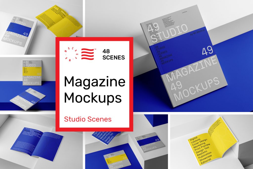 Studio-Magazine-Mockups-W-00 Product cover image from studio magazine mockups showing five scenes from the product.