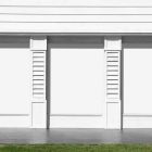 Front view, three rectangle white spaces built into a white building elevation from storefront mockups product.