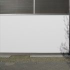 Front view, at an angle of 45 degrees, three rectangle white spaces built into a building elevation from storefront mockups product.