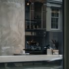 Front view, at an angle of 45 degrees, part of transparent window from storefront mockups product.