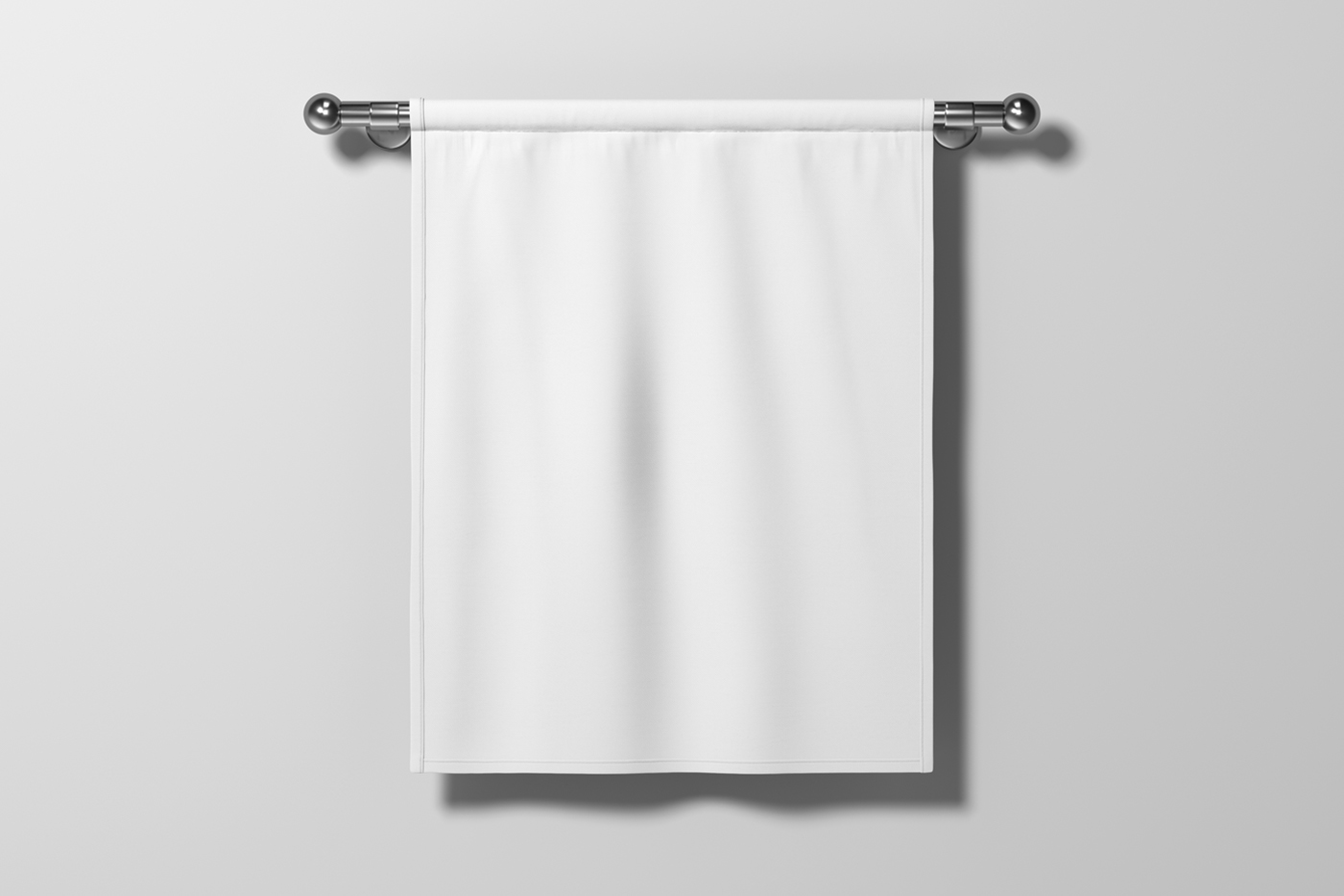 Front view, white pennant flag mockup attached to the gray wall.