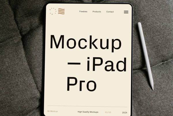View from above, iPad Pro Mockup laying on the sofa.