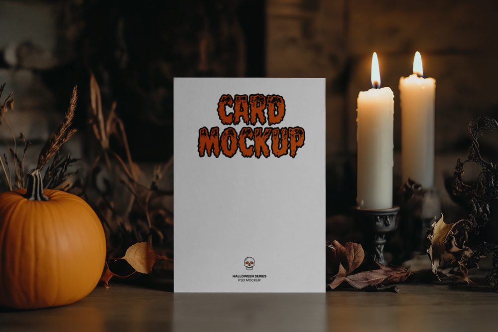 Free Front View Halloween A4 Card Mockup — Mr.Mockup