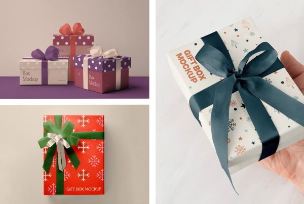 Front view, Three gift box mockups set.