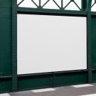 Big white horizontal city billboard mockup attached to the dark green metallic wall elevation.