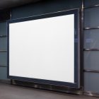 Horizontal white city billboard mockup attached to the wall.