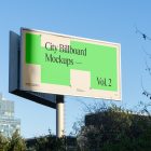 Front view, city billboard mockup with the clean blue sky in the background.