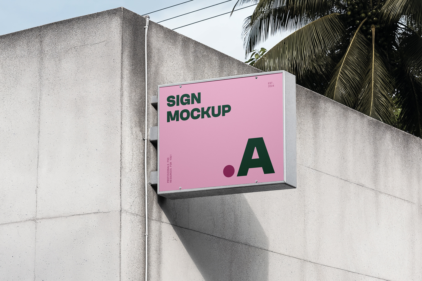 Free Rectangle Sign On Concrete Wall Mockup — Mr.mockup