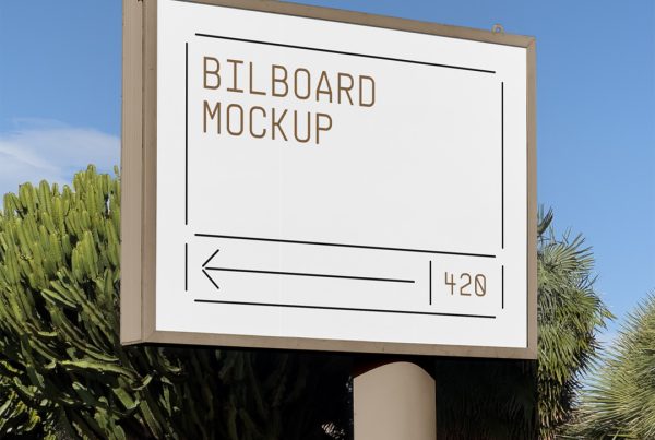 Front view, rectangle billboard mockup with beige construction standing in front of the exotic nature.