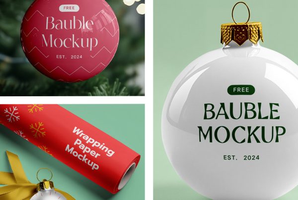 Front view, Three bauble mockups set.