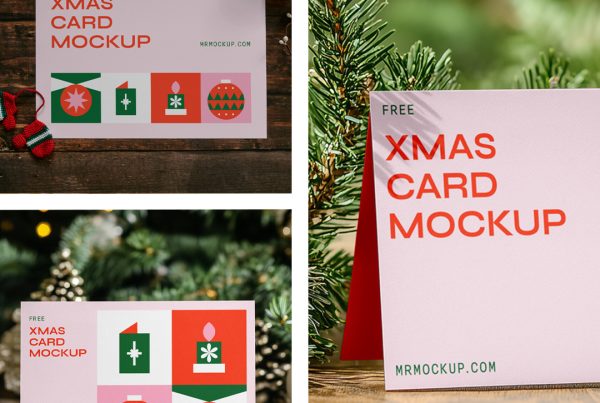 Front view, Three xmas pink card mockups set.