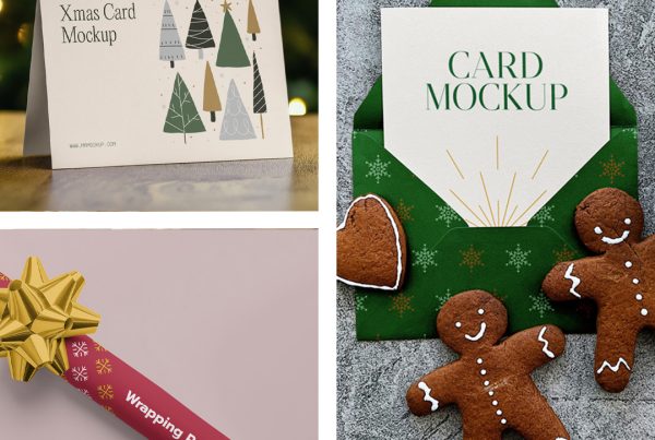 Front view, Three xmas paper card mockups set.
