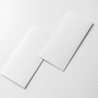 View from above, two white Trifold Mockups laying on white floor.