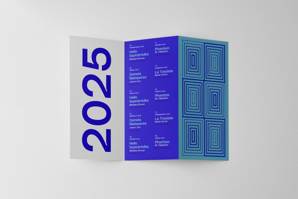 View from above, of single Trifold Mockups arranged in the letter z laying on white floor.