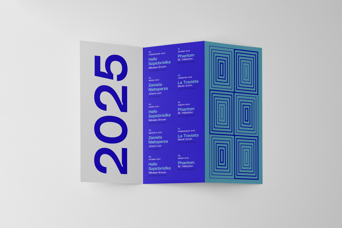 View from above, of single Trifold Mockups arranged in the letter z laying on white floor.
