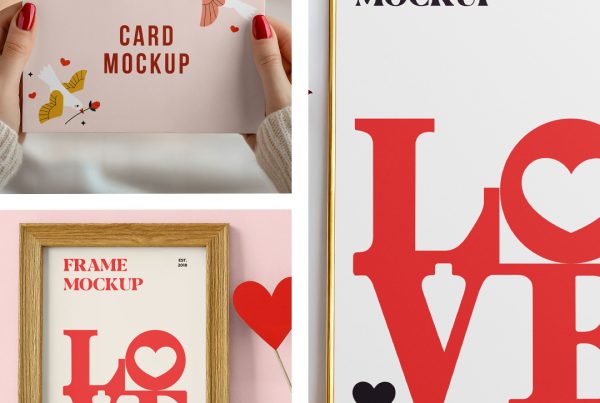 Front view, Three Valentine's Day Card Mockups Set.