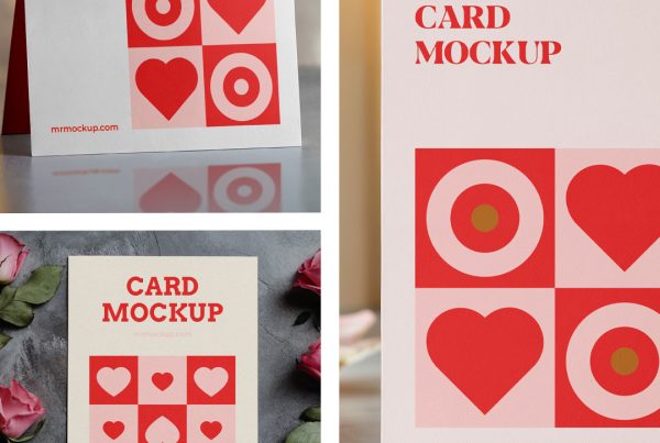 Front view, Three Valentine's Day Card Mockups Set.
