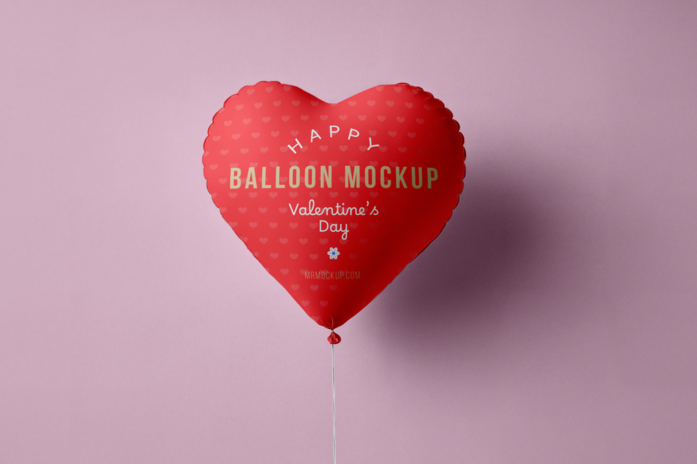 Front view, Valentine's Day heart balloon mockup with lovely design right in front of the pink wall.