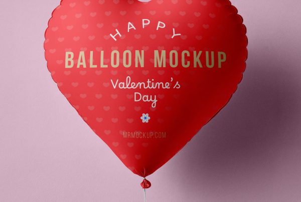 Front view, Valentine's Day heart balloon mockup with lovely design right in front of the pink wall.