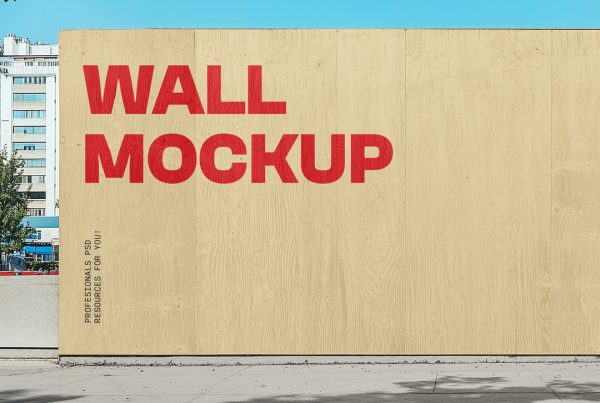 Front view of wooden wall mockup with typography design with a visible sky behind.