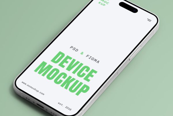 View from above, iPhone 16 Pro Mockup laying on green color background.