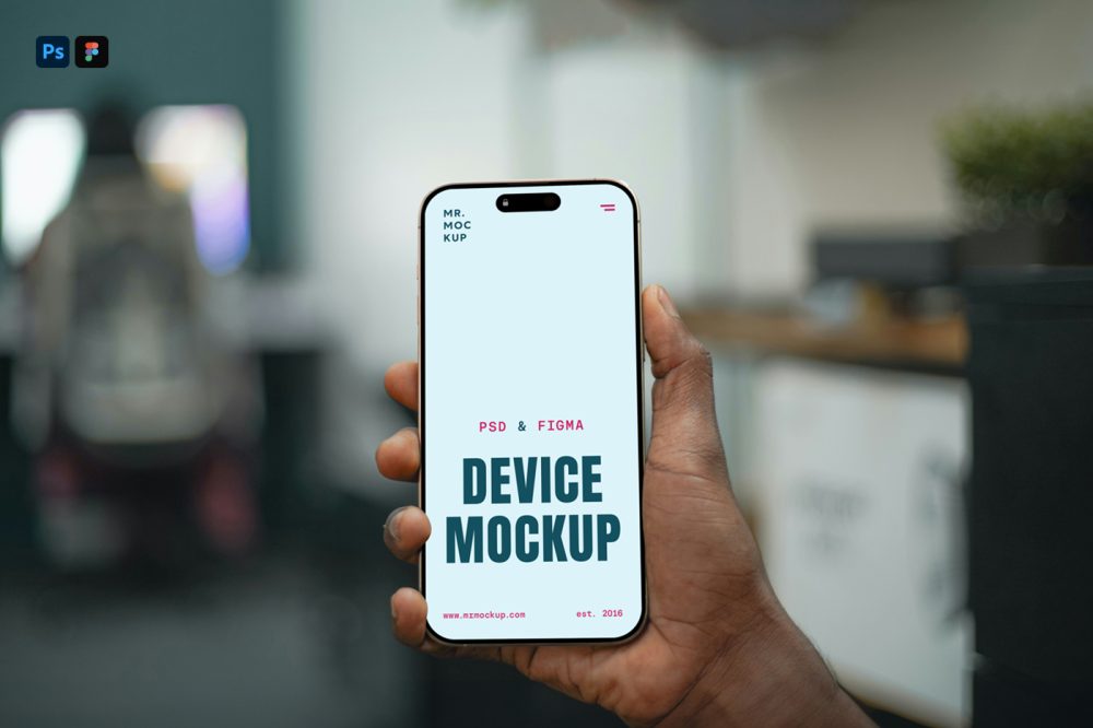 Free iPhone 16 Pro in Hand Mockup — Mr.Mockup