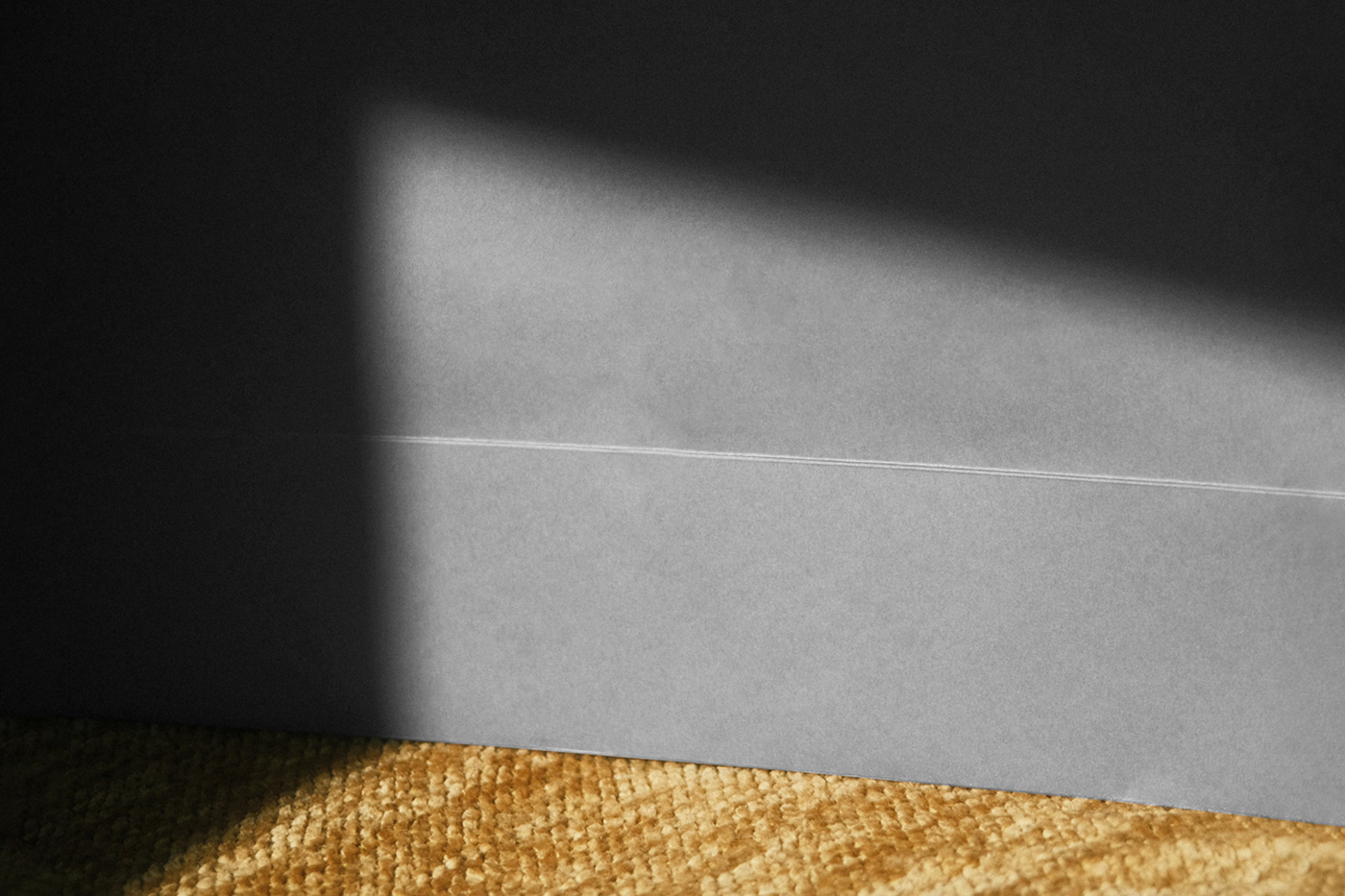 Close up view, blank bag mockup standing on the carpet.