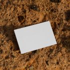 View from above, a single blank outdoor business card mockup laying on massive stone.