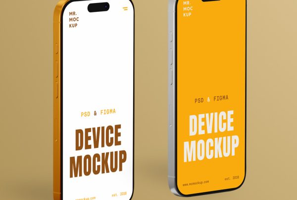 Front view, Two iPhone 16 Pro Mockups standing on the golden background.