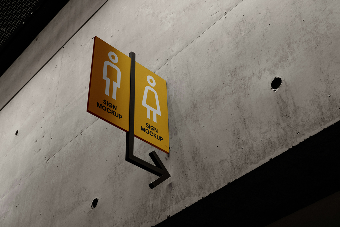 Wayfinding Vertical Sign Mockup attached to the concrete wall.