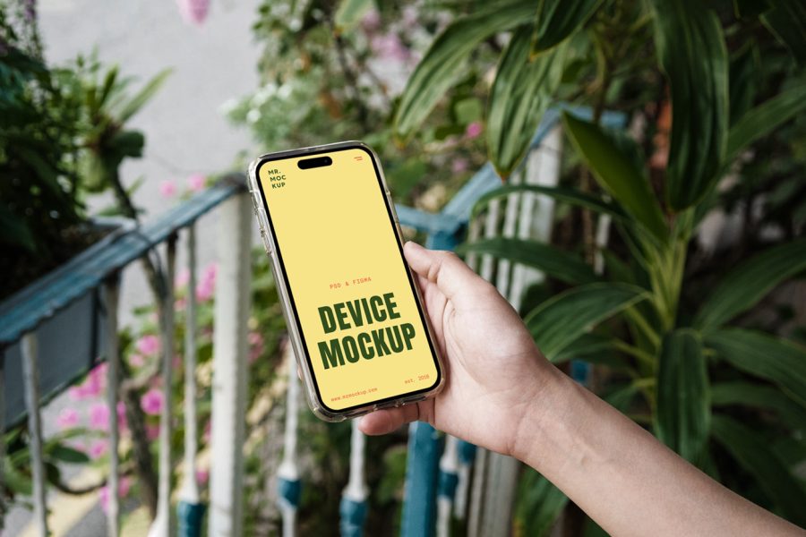 Free iPhone 16 Pro in Hand PSD Mockup — Mr.Mockup